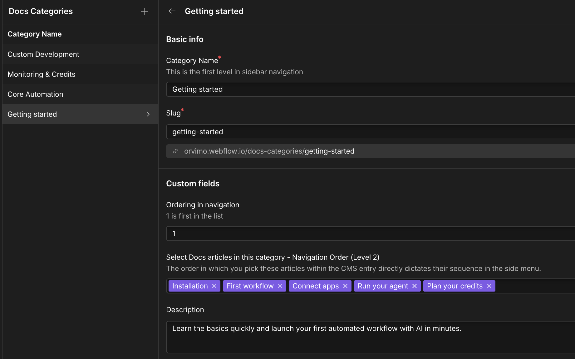 Dashboard interface displaying usage statistics, credit balance, active scenarios, and workflow editor with connected automation nodes.